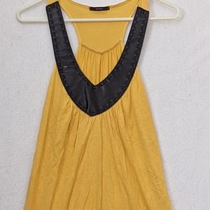 Yellow and Brown Faux Leather Sleeveless Top Size Large
